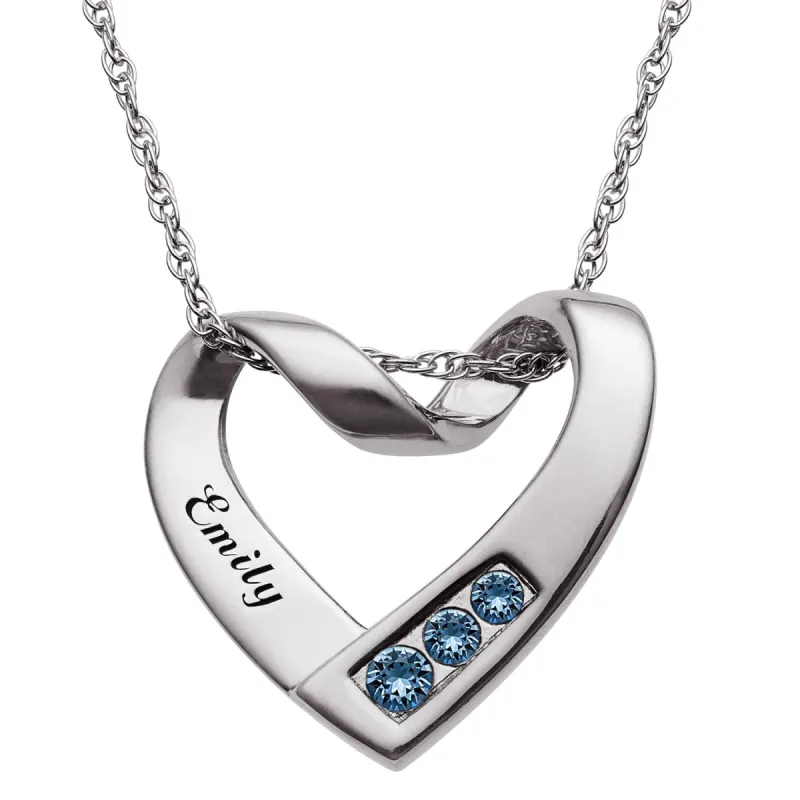 Sterling Silver Birthstone & Name Heart Necklace sold by Limoges Jewelry