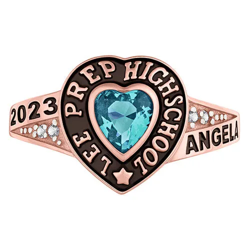 Ladies' 14K Rose Gold over Sterling Traditional Heart Birthstone with CZ Accents Class Ring sold by Limoges Jewelry product image thumbnail 2