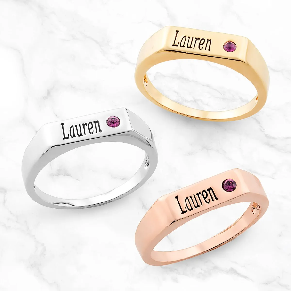 14K Gold Plated Engraved Name and Birthstone Rectangle Ring sold by Limoges Jewelry product image thumbnail 3