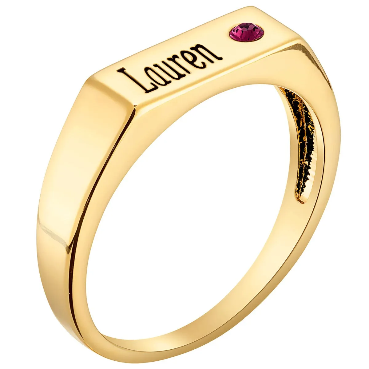 14K Gold Plated Engraved Name and Birthstone Rectangle Ring sold by Limoges Jewelry product image thumbnail 2