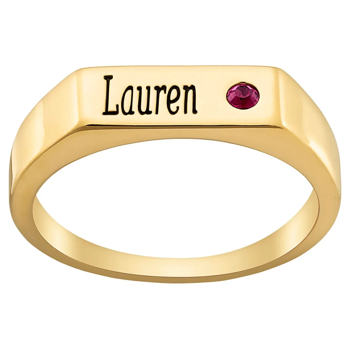 14K Gold Plated Engraved Name and Birthstone Rectangle Ring sold by Limoges Jewelry