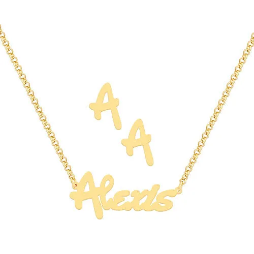 Bold Script Name Necklace and Initial Earring Set sold by Limoges Jewelry product image thumbnail 5
