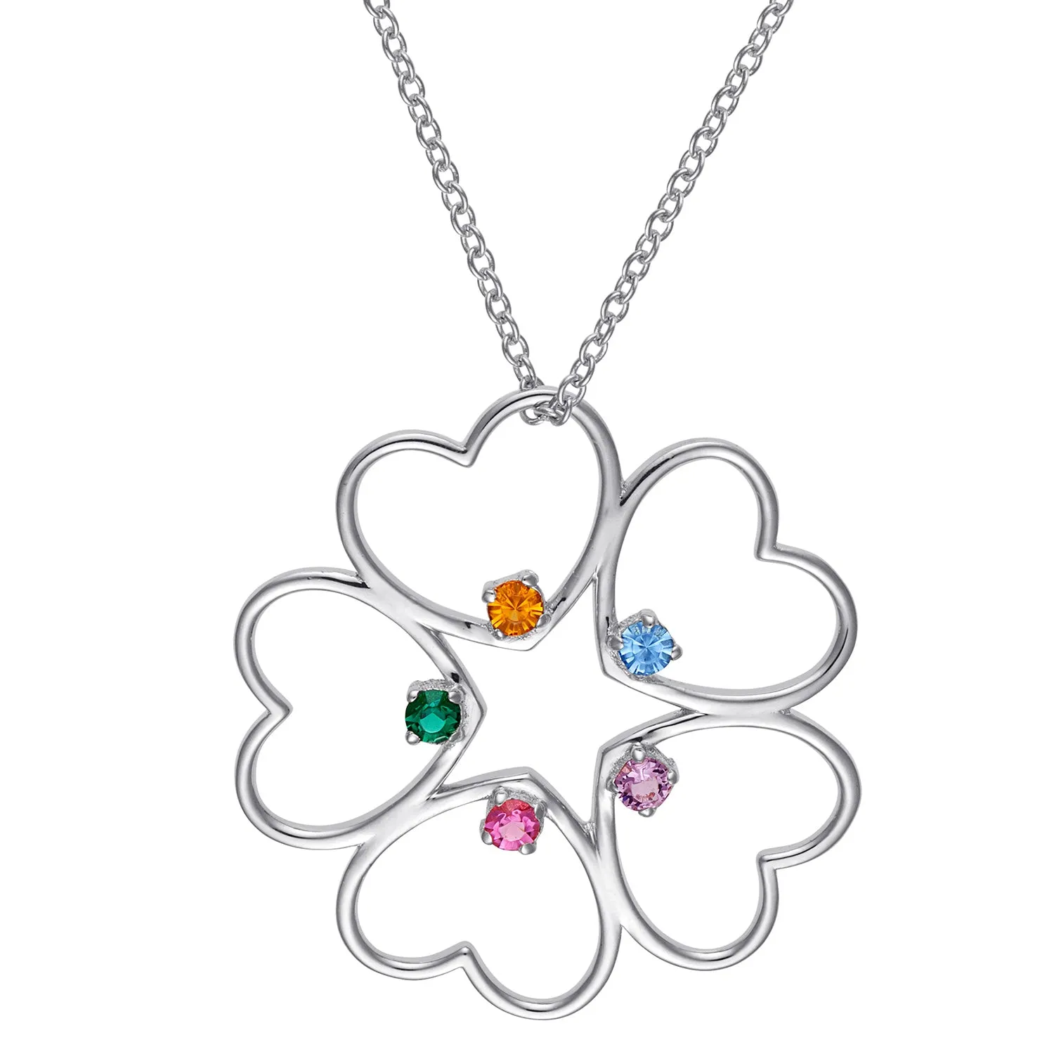 Sterling Silver Family Heart Birthstone Pendant sold by Limoges Jewelry