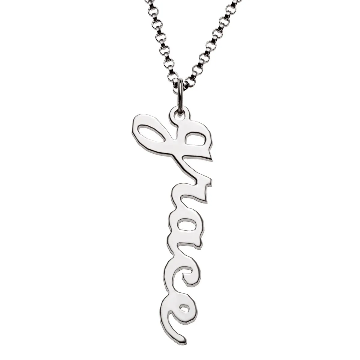Sterling Silver Vertical Lowercase Script Name Necklace sold by Limoges Jewelry