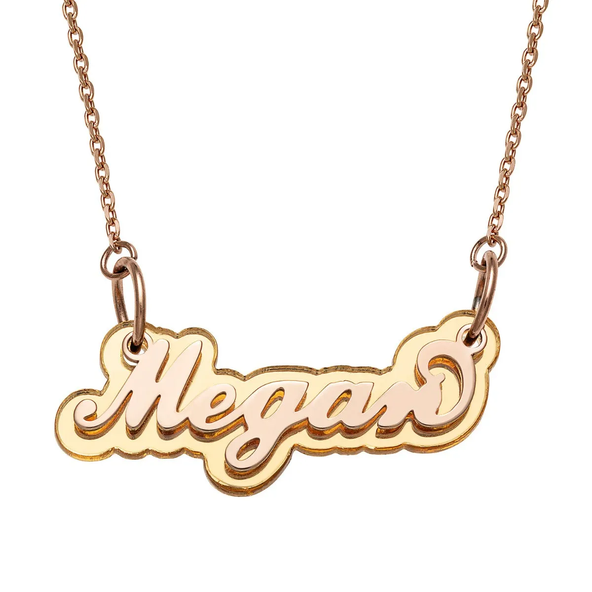 Rose Stainless Steel Name on Gold Reflective Plaque Necklace sold by Limoges Jewelry