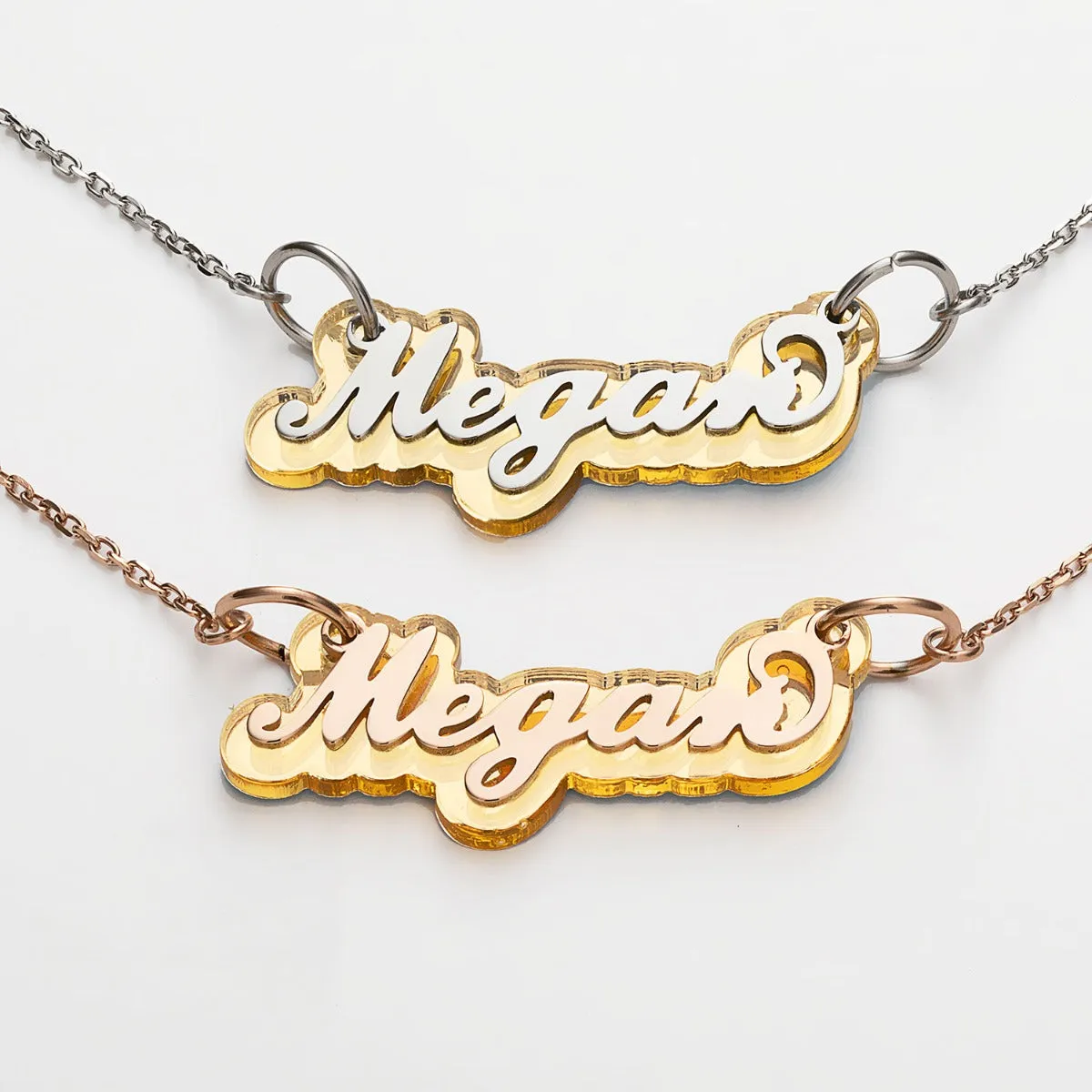 Rose Stainless Steel Name on Gold Reflective Plaque Necklace sold by Limoges Jewelry product image thumbnail 4