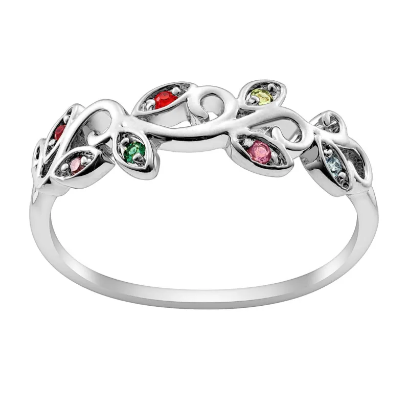 Sterling Silver Family Leaf Birthstone Ring sold by Limoges Jewelry