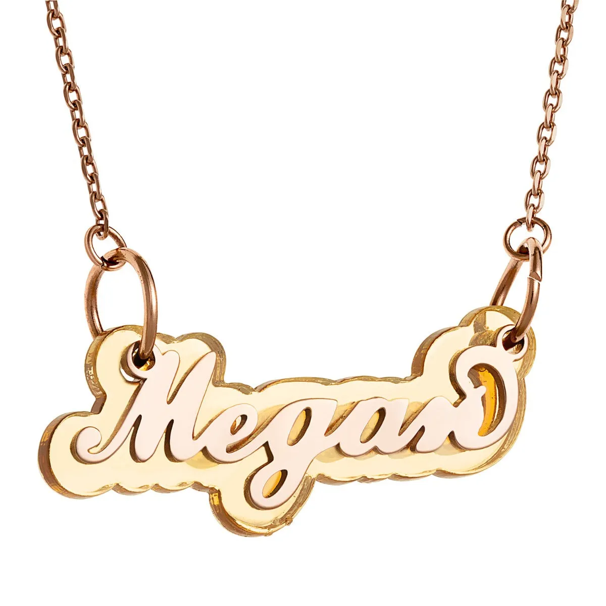 Rose Stainless Steel Name on Gold Reflective Plaque Necklace sold by Limoges Jewelry product image thumbnail 2
