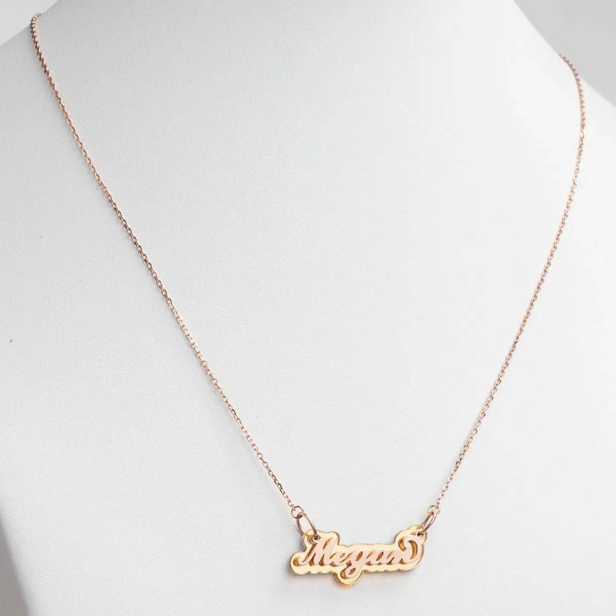 Rose Stainless Steel Name on Gold Reflective Plaque Necklace sold by Limoges Jewelry product image thumbnail 3