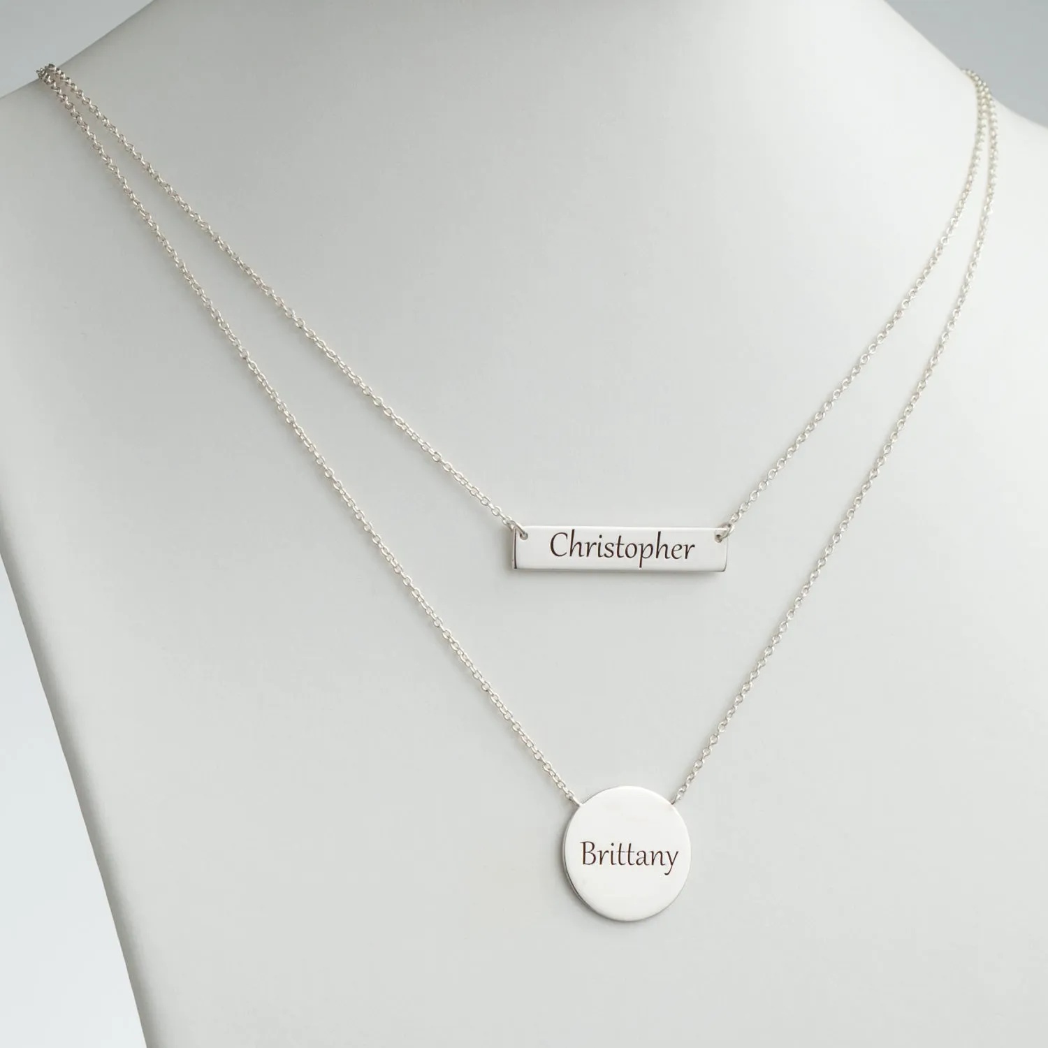 Sterling Silver Engraved Bar and Disc Layered Necklace sold by Limoges Jewelry product image thumbnail 2