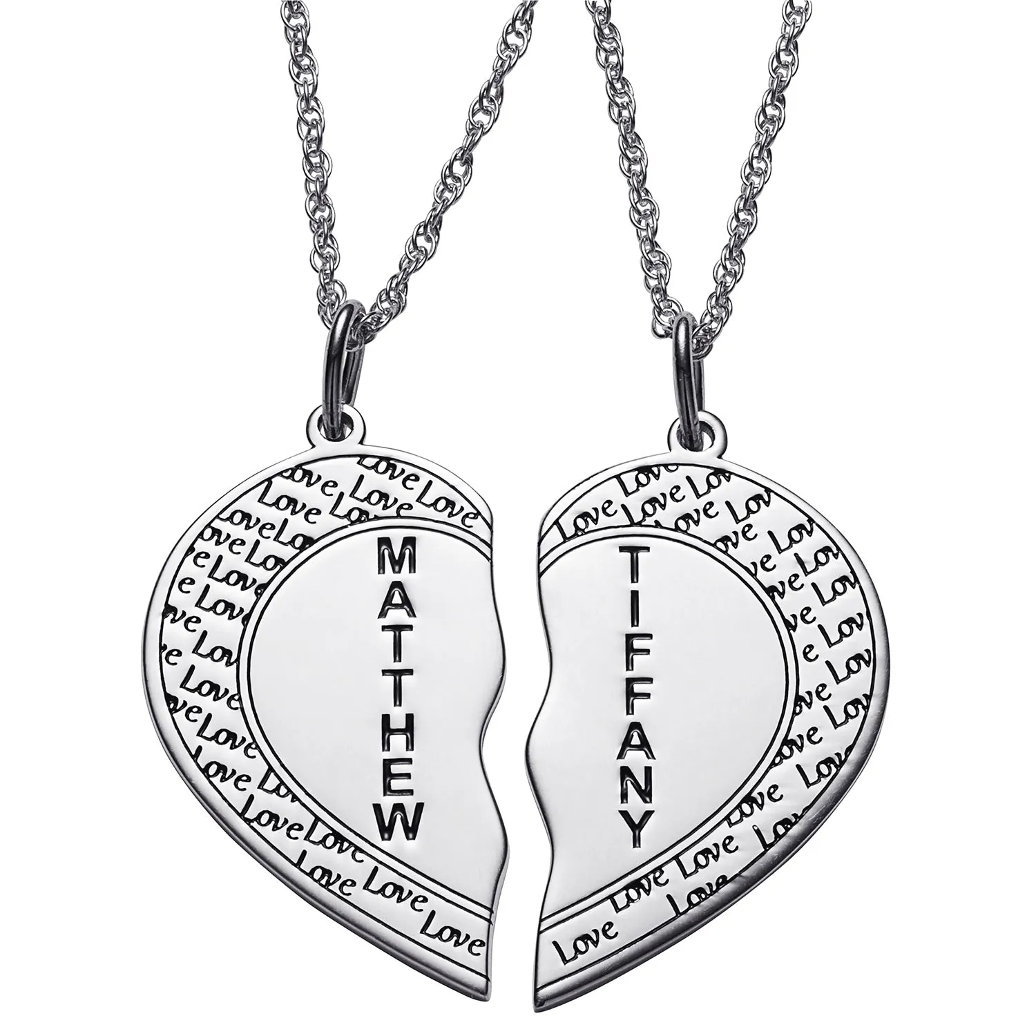 Sterling Silver Couples Name Shareable Heart Necklace sold by Limoges Jewelry product image thumbnail 2