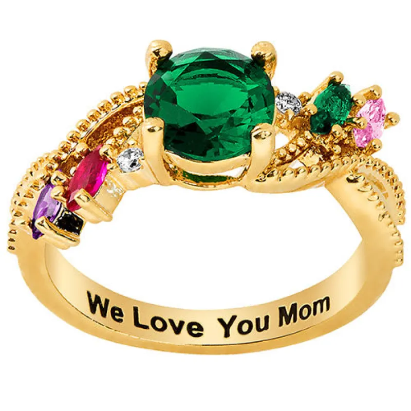 14K Gold Plated Round and Marquise Family Birthstone Ring sold by Limoges Jewelry