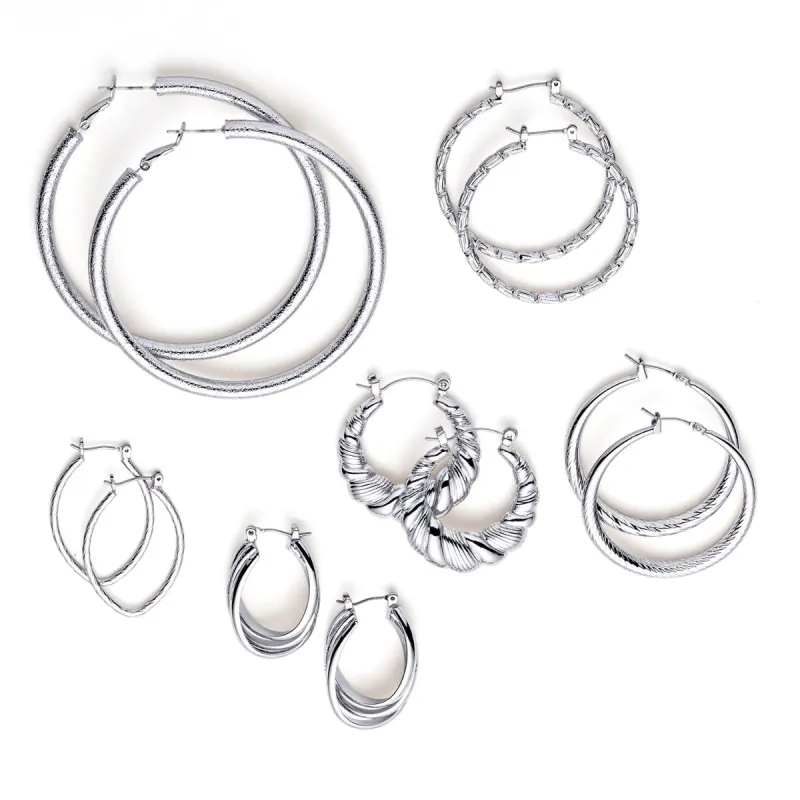 Silver Plated 6 Pair Fashion Hoop Set sold by Limoges Jewelry