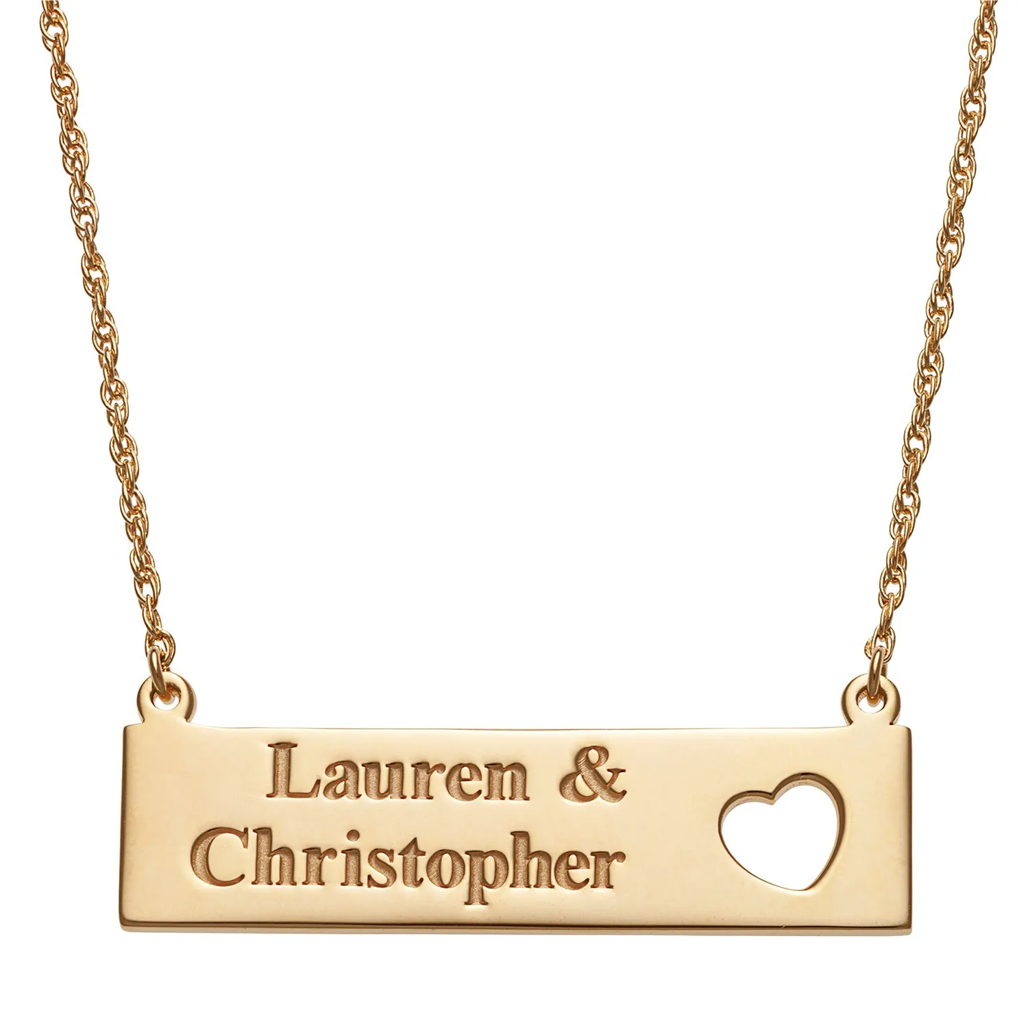 14K Gold over Sterling Personalized Couple's Name with Heart Bar Necklace sold by Limoges Jewelry