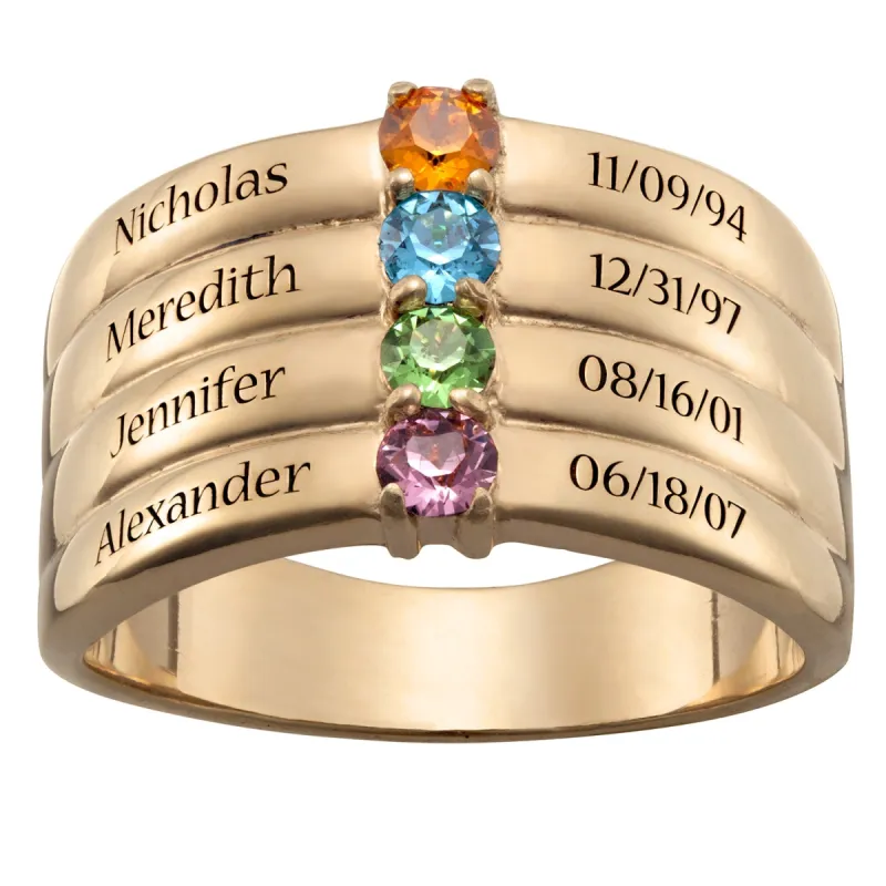 14K Gold over Sterling Birthstone, Name and Date Ring sold by Limoges Jewelry