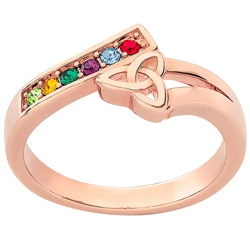 14K Rose Gold Plated Trinity Bypass Birthstone Ring sold by Limoges Jewelry