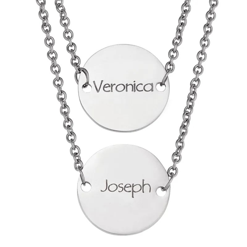 Stainless Steel Engravable Double Disc Layered Necklace sold by Limoges Jewelry