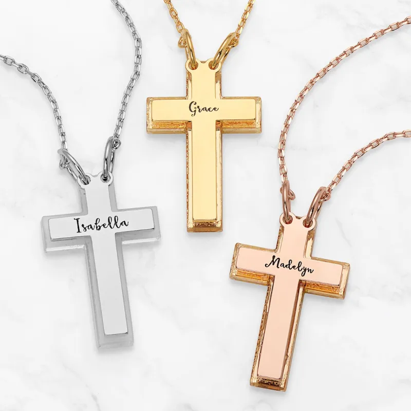 3-D Engraved Cross with Clear Back Necklace made by Limoges Jewelry