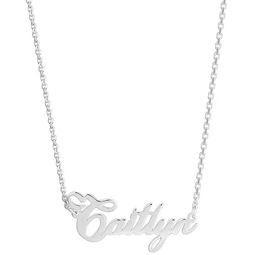 Sterling Silver Cursive Name with Heart Plaque Necklace sold by Limoges Jewelry