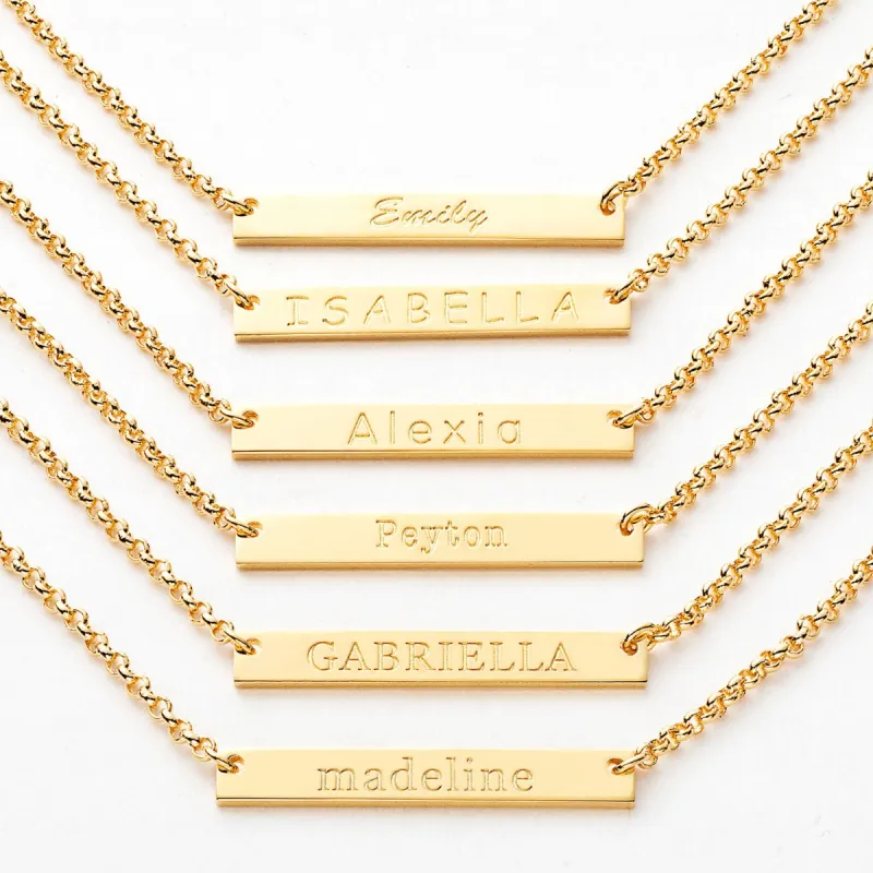 14K Gold Plated Engraved Name Mini Bar Necklace sold by Limoges Jewelry