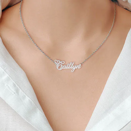Sterling Silver Cursive Name with Heart Plaque Necklace sold by Limoges Jewelry product image thumbnail 2