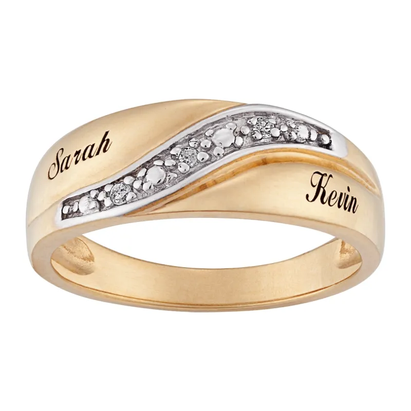 10K Yellow Gold Mens Engraved Name Diamond Wedding Band sold by Limoges Jewelry