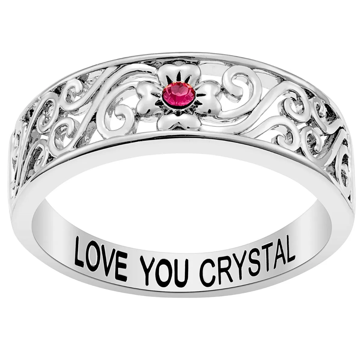 Silver Plated Flower Birthstone Band Ring sold by Limoges Jewelry