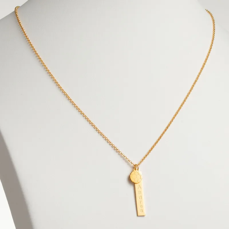 14K Gold Plated Name Necklace with Soccer Ball Charm Dangle sold by Limoges Jewelry