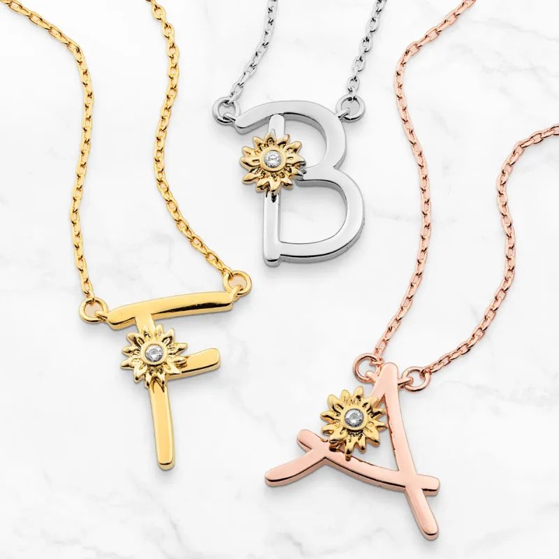 Initial with Birthstone Flower Necklace made by Limoges Jewelry
