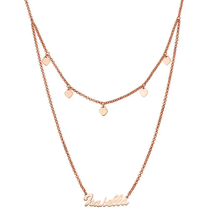 10K Rose Gold Layered Name Necklace with Heart Charms sold by Limoges Jewelry