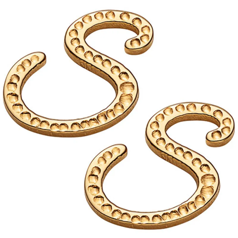 14K Gold over Sterling Uppercase Script Beaded Initial Button Earring sold by Limoges Jewelry
