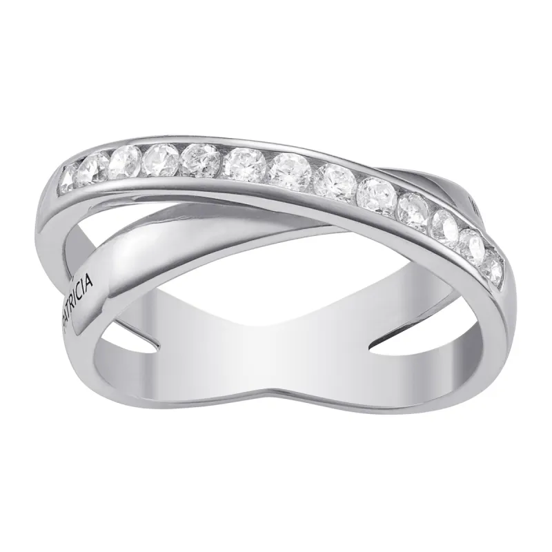 Sterling Silver Couples Engraved Name Ring with CZ made by Limoges Jewelry