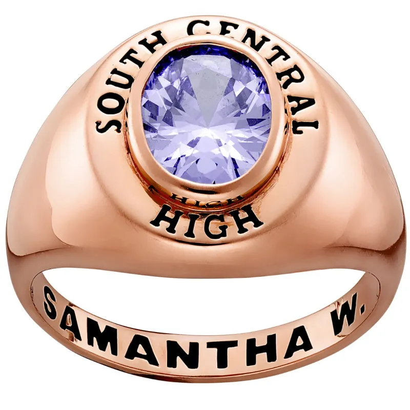 Ladies' 14K Rose Gold over Sterling Minimal Oval Birthstone Signet Freestyle Class Ring sold by Limoges Jewelry