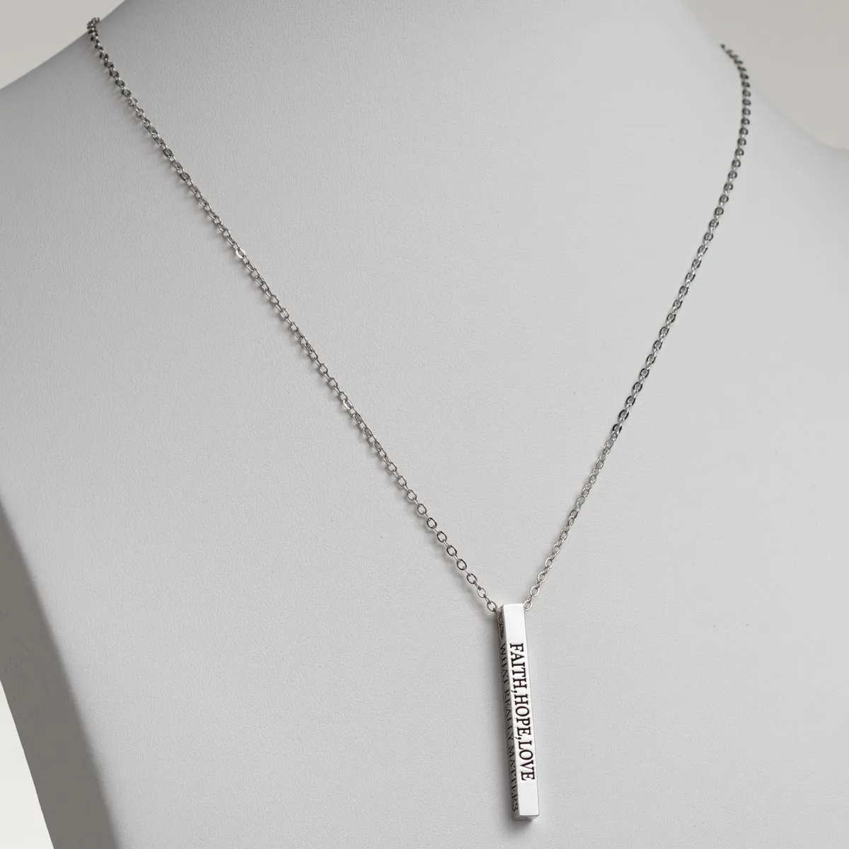 Vertical 4-sided Bar 'Faith, Hope, Love' Engraved Necklace sold by Limoges Jewelry product image thumbnail 4