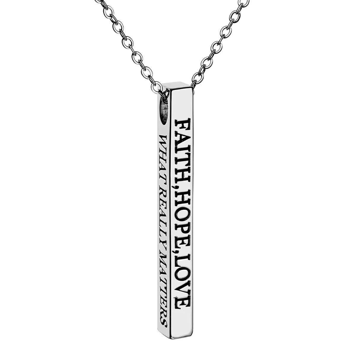 Vertical 4-sided Bar 'Faith, Hope, Love' Engraved Necklace sold by Limoges Jewelry product image thumbnail 2