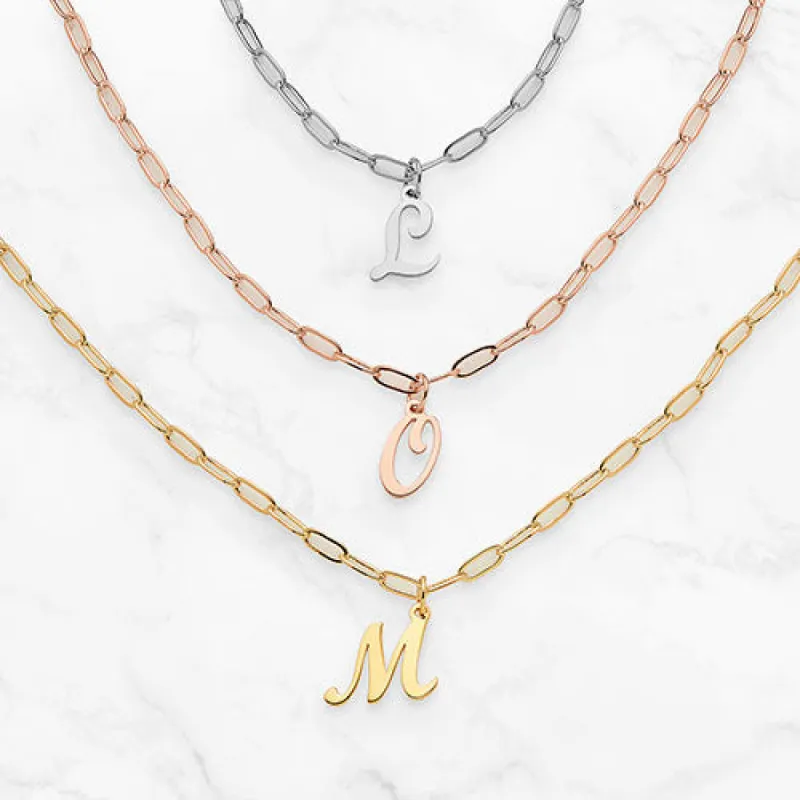 Dainty Script Initial Paperclip Chain Necklace sold by Limoges Jewelry