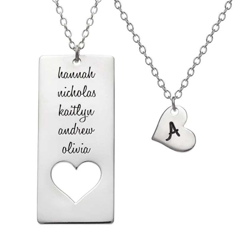 Sterling Silver Engraved Heart Cutout 2-pc Necklace Set sold by Limoges Jewelry