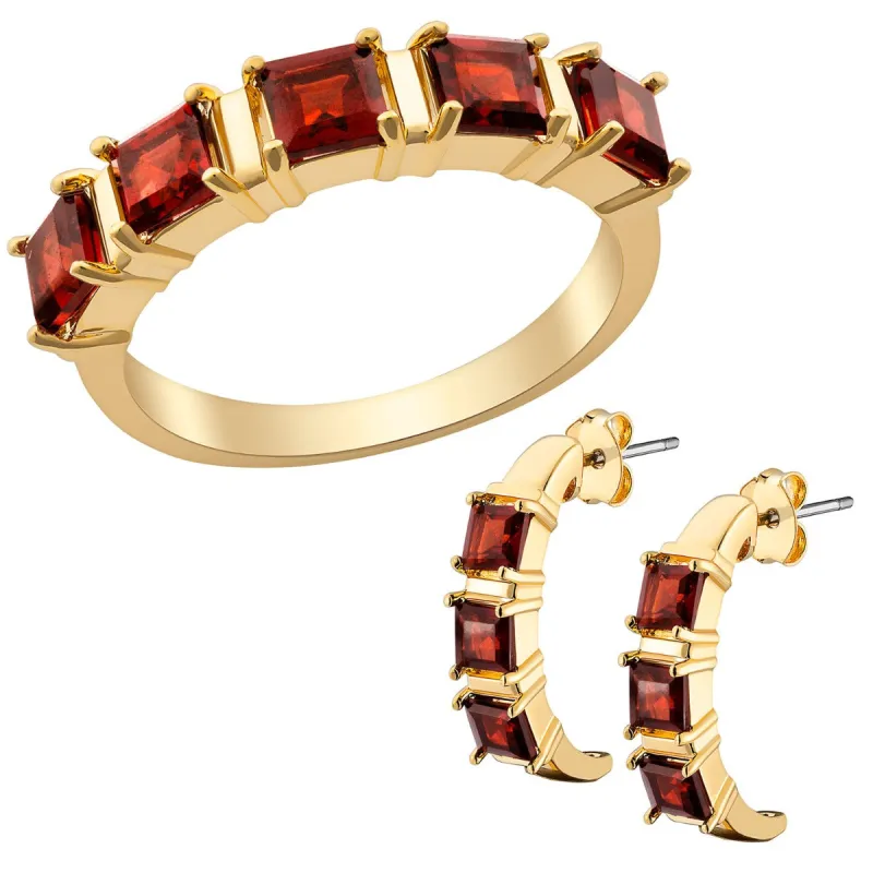 14K Gold Plated Genuine Garnet Ring and Earrings Set sold by Limoges Jewelry