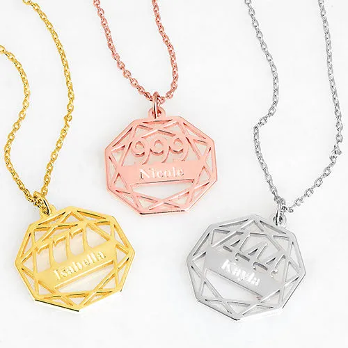 Plated Engraved Name and Angel Number Geometric Necklace sold by Limoges Jewelry