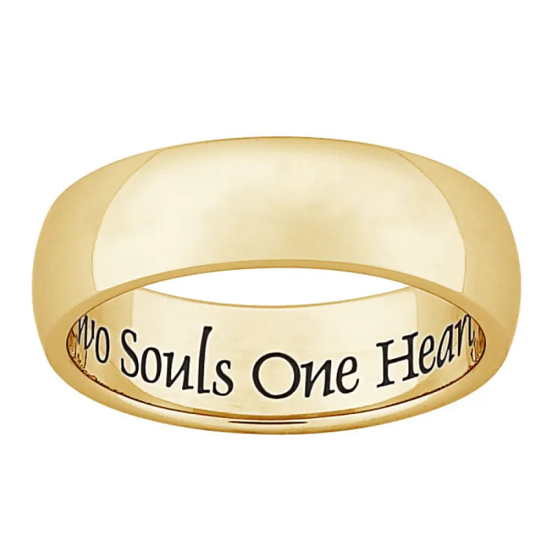 Gold Stainless Steel Two Souls One Heart Inscribed Band Ring sold by Limoges Jewelry