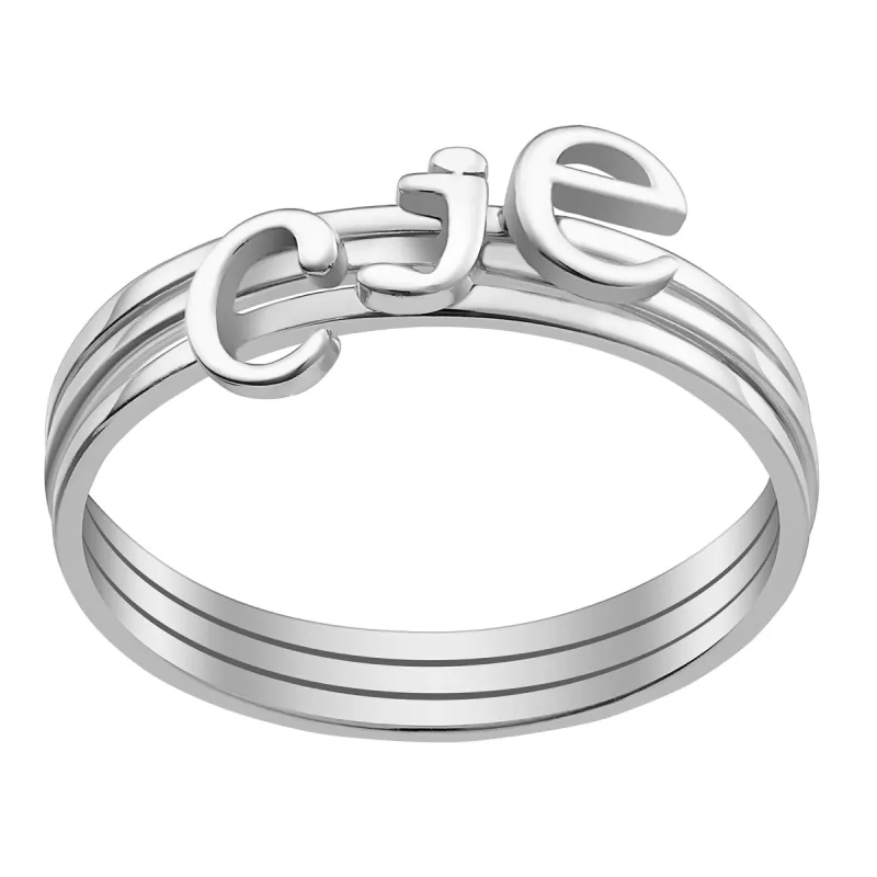 10K White Gold Petite Lowercase Initials Ring - Set of 3 sold by Limoges Jewelry