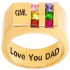 14K Gold Plated Engraved Double Row Birthstones Signet Ring sold by Limoges Jewelry