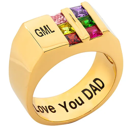 14K Gold Plated Engraved Double Row Birthstones Signet Ring sold by Limoges Jewelry product image thumbnail 2