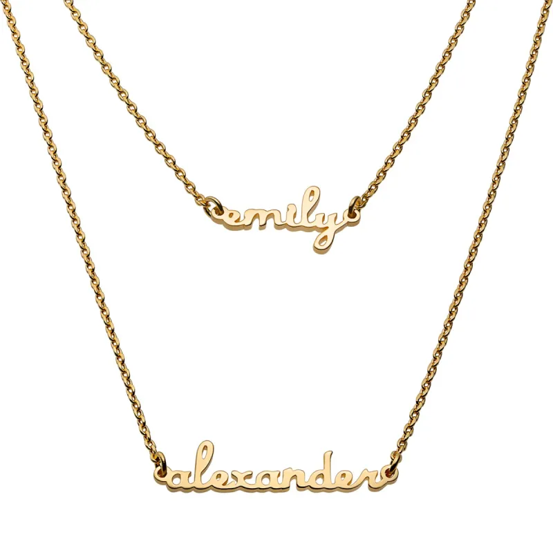 14K Gold over Sterling Petite Script Name Layered Necklace- 2 Names sold by Limoges Jewelry