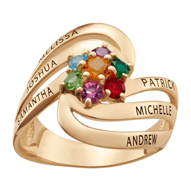 14K Gold over Sterling Family Name and Birthstone Ring sold by Limoges Jewelry
