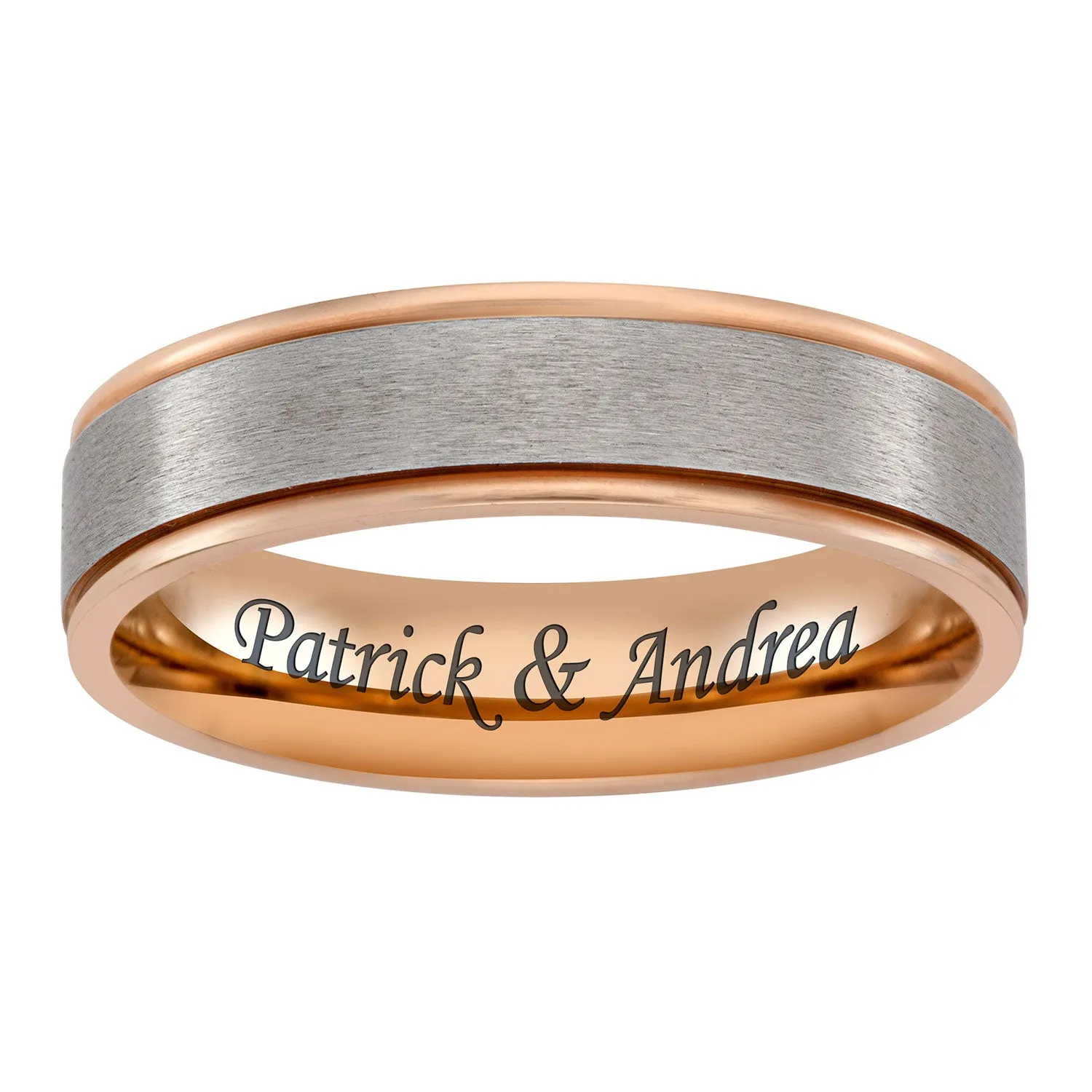 Titanium Two-Tone Rose Gold Engraved Message Band sold by Limoges Jewelry