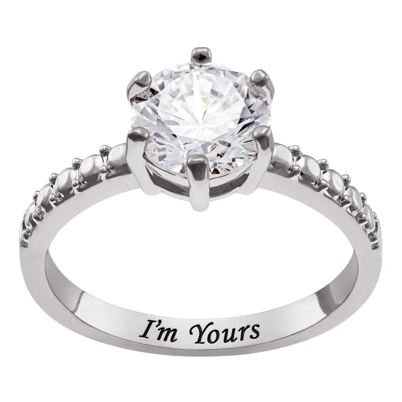 Minimal Silver Plated Round Cut Solitaire Engagement Ring sold by Limoges Jewelry