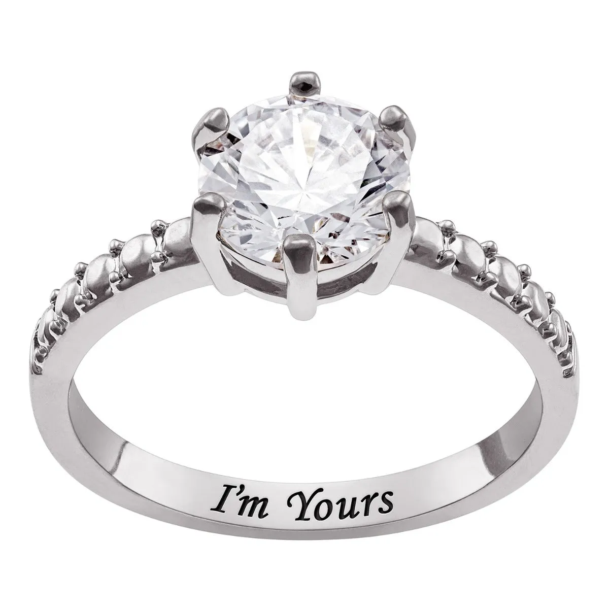 Minimal Silver Plated Round Cut Solitaire Engagement Ring sold by Limoges Jewelry