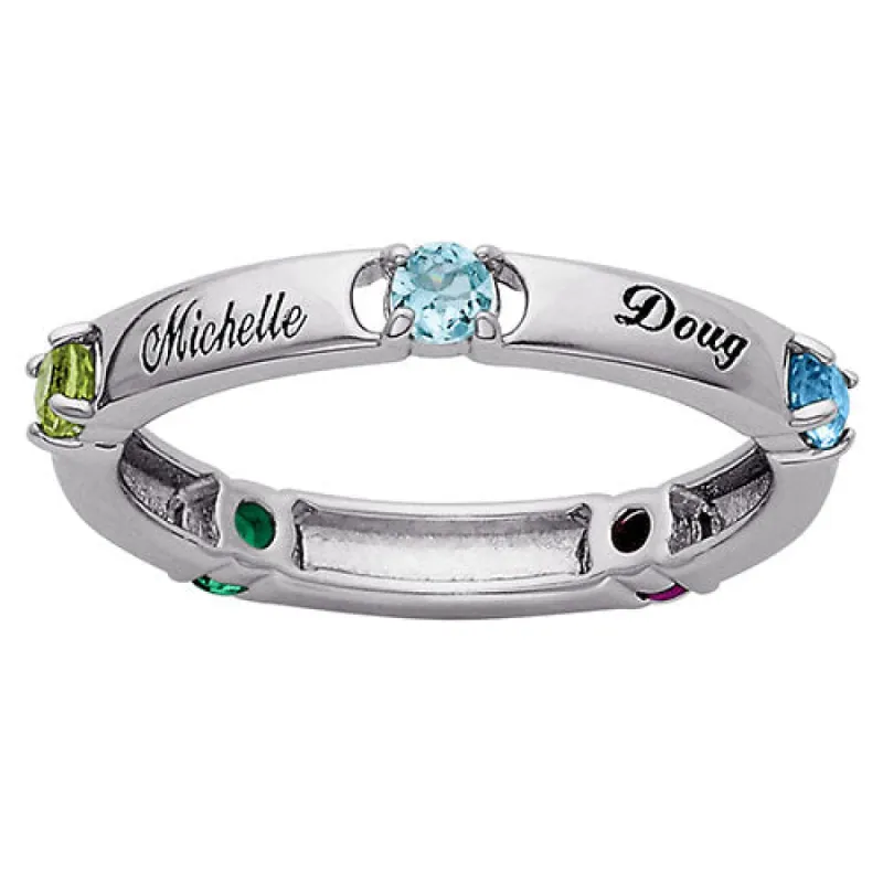 Sterling Silver Genuine Birthstone Family Name Ring sold by Limoges Jewelry