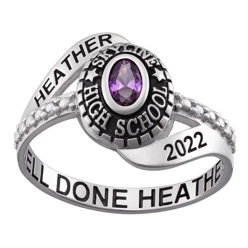 Sterling Silver Ladies Class Ring with CZ accents sold by Limoges Jewelry